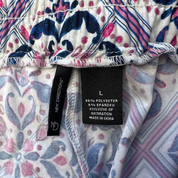 New Directions Blue Pink Elastic Waist Pull On Pant Large - Picture 9 of 12